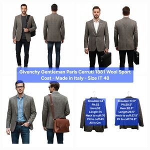 VTG Givenchy Gentleman Paris Cerruti 1881 Wool Sport Coat Size IT 48